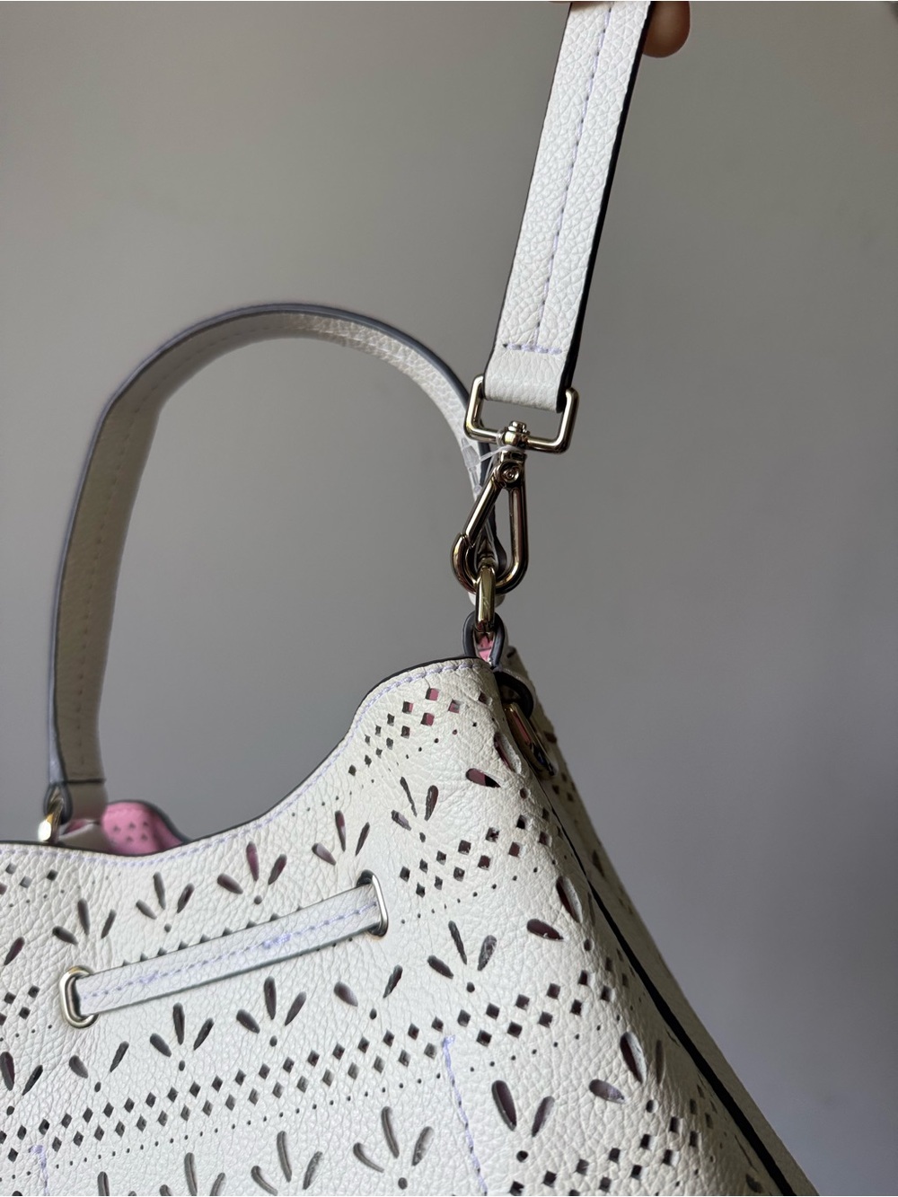 kate spade White Perforated Leather Drawstring Bucket Bag - Picture 8 of 11